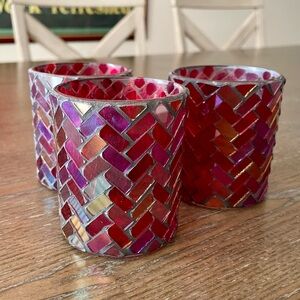 Set of 3 Red Glass Candleholders